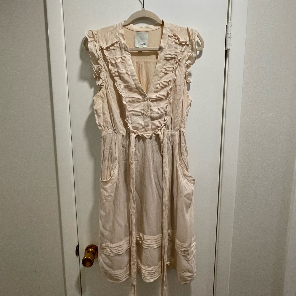 Anthropologie Odille Cream Sleeveless Ruffle Dress